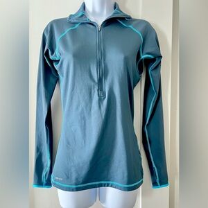 Nike Pro Long Sleeve Running Shirt Women Blue 1/2 Zip Microfiber Fleece Top S